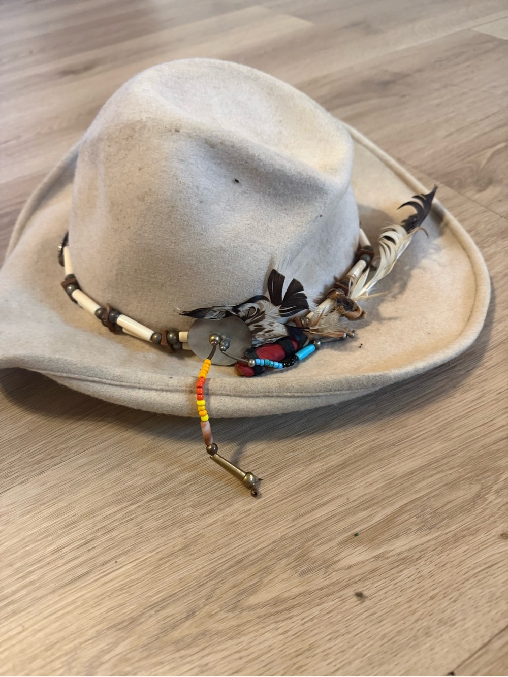 Stetson Wool Beige Feather & Bead Western Felt Hat